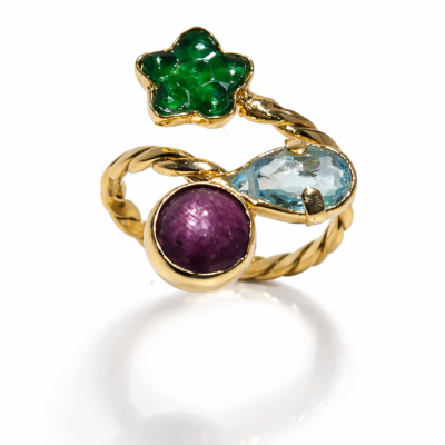 Anillo Trilogía de color en oro de ley