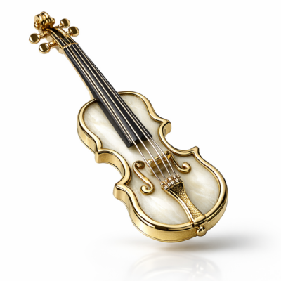 Violín de hueso, oro blanco, oro amarillo y coral negro (4cm)