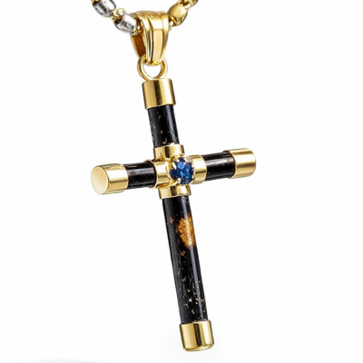 Cruz de coral negro y zafiro