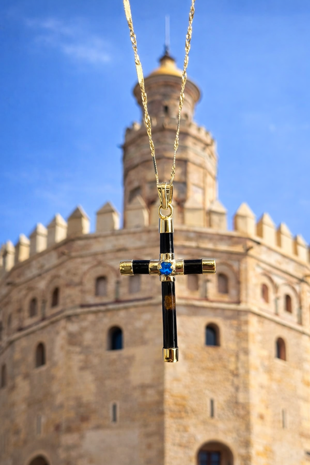 Cruz de coral negro y zafiro - Imagen 2