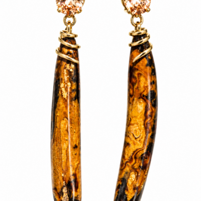Pendientes de coral negro y topacio champán