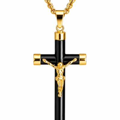 Crucifijo de oro y coral negro