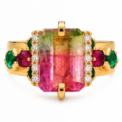 Anillo Fantasía de turmalina sandía