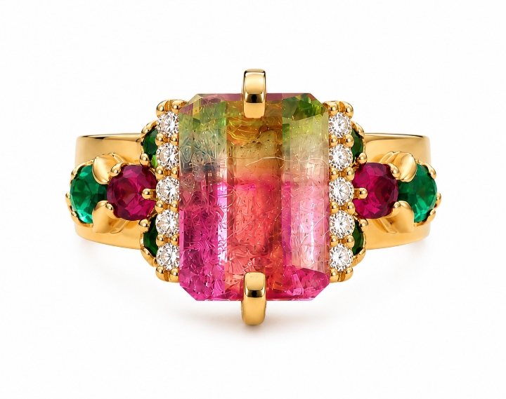 Anillo Fantasía de turmalina sandía