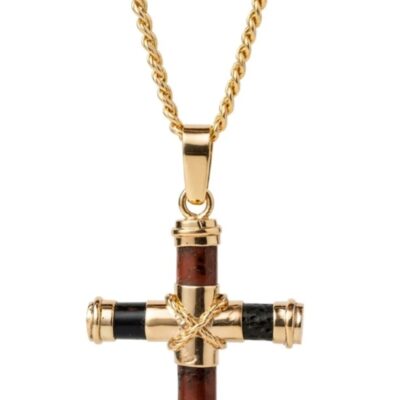 Cruz de Autor en Oro de Ley y Coral Negro Natural – Una Pieza de Poder Tallada a Mano