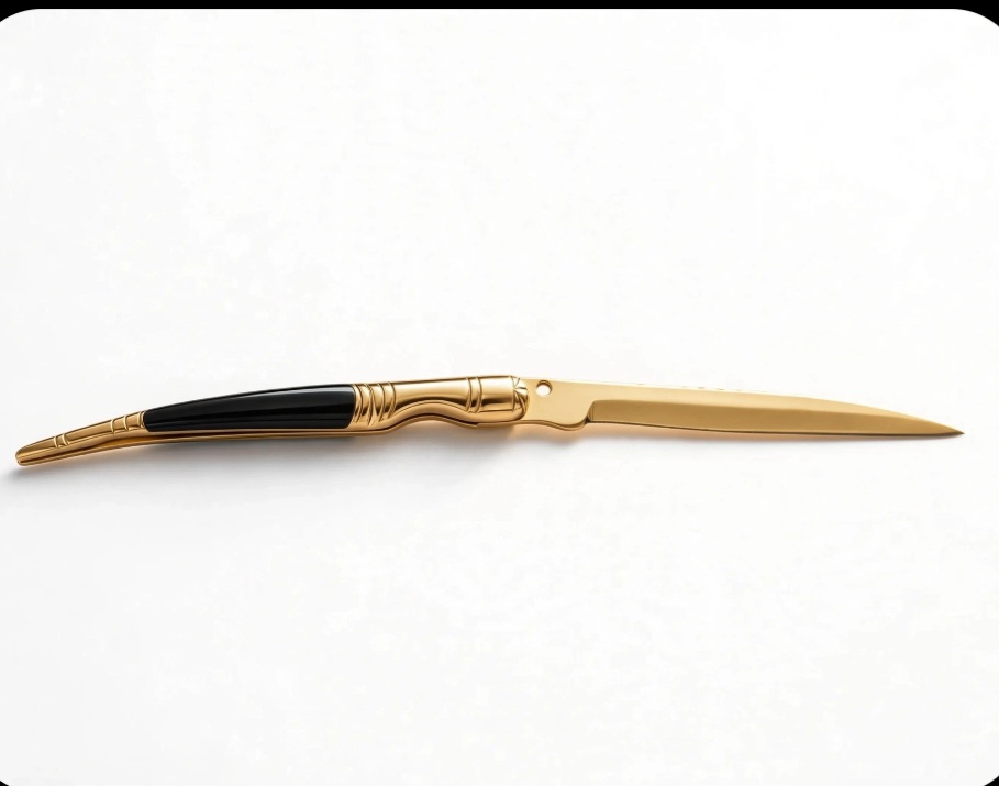 Navaja Joya en Oro 750 – Edición Exclusiva en Marfil de Mamut Fósil y Coral Negro Natural - Imagen 4