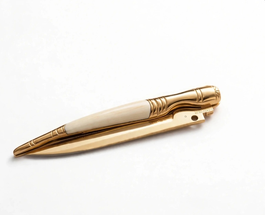 Navaja Joya en Oro 750 – Edición Exclusiva en Marfil de Mamut Fósil y Coral Negro Natural - Imagen 2
