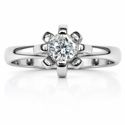 Anillo Solitario de Compromiso en Oro Blanco de 18kt – Corona Floral con Diamante Natural